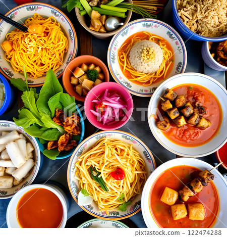 A variety of Korean dishes served on a wooden table A variety of Korean dishes served on a wooden table 122474288