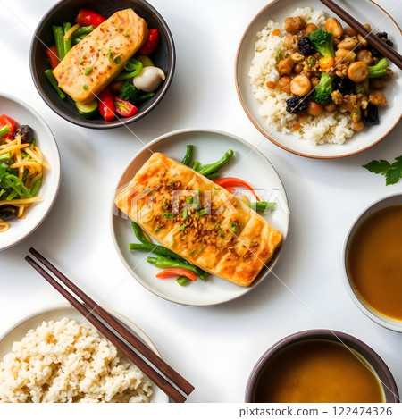 A variety of Korean dishes served on a wooden table A variety of Korean dishes served on a wooden table 122474326