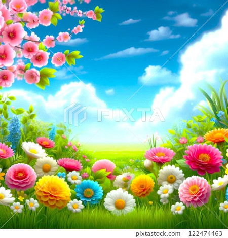 A landscape with many flowers blooming A landscape with many flowers blooming 122474463
