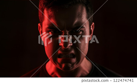 Angry Man with Intense Expression in Dramatic...-插圖素材 [122474741] - PIXTA圖庫
