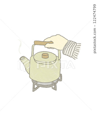 Illustration of boiling water in a yellow kettle 122474799
