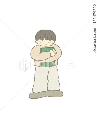 Illustration of a child hugging a book 122474800