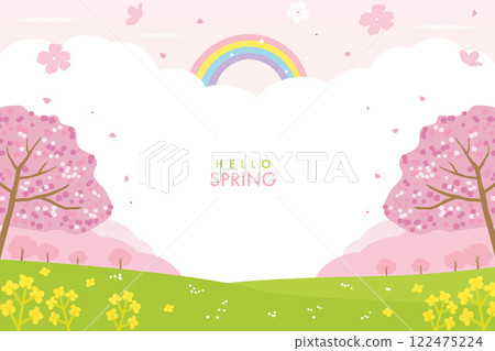Beautiful spring scenery with cherry blossoms and rape blossoms background 122475224