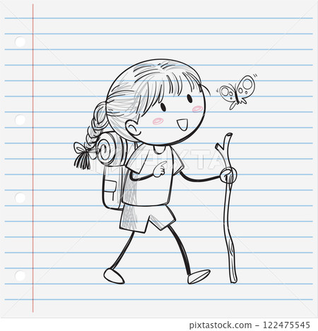 Child Hiking with Butterfly Companion 122475545