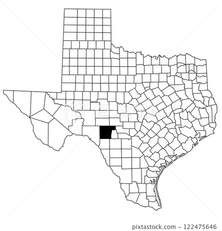 Map of Edwards County in Texas state on white background. single County map highlighted by black colour on Texas map. UNITED STATES, US Map of Edwards County in Texas state on white background. single County map highlighted by black colour on Texas map. UNITED STATES, US 122475646