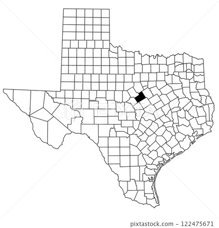 Map of Hamilton County in Texas state on white background. single County map highlighted by black colour on Texas map. UNITED STATES, US 122475671