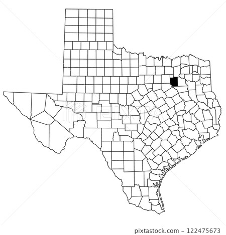 Map of Kaufman County in Texas state on white background. single County map highlighted by black colour on Texas map. UNITED STATES, US 122475673