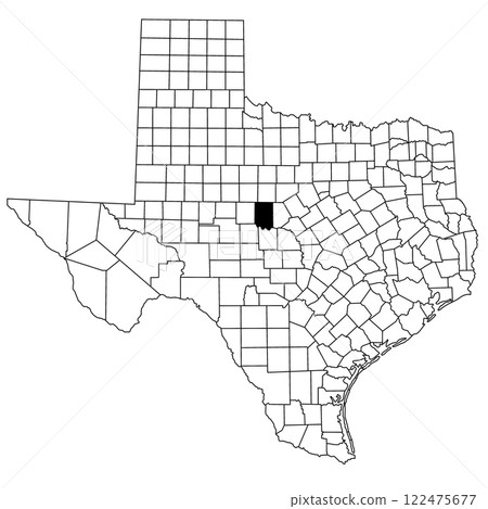 Map of Coleman County in Texas state on white background. single County map highlighted by black colour on Texas map. UNITED STATES, US 122475677