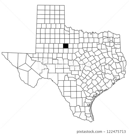 Map of Jones County in Texas state on white background. single County map highlighted by black colour on Texas map. UNITED STATES, US 122475713