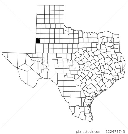 Map of yoakum County in Texas state on white background. single County map highlighted by black colour on Texas map. UNITED STATES, US Map of yoakum County in Texas state on white background. single County map highlighted by black colour on Texas map. UNITED STATES, US 122475743