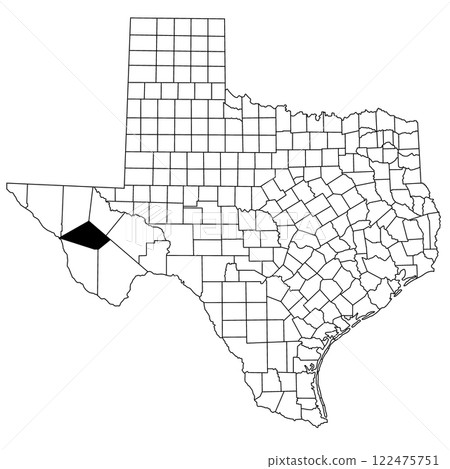 Map of Jeff davis County in Texas state on white background. single County map highlighted by black colour on Texas map. UNITED STATES, US Map of Jeff davis County in Texas state on white background. single County map highlighted by black colour on Texas map. UNITED STATES, US 122475751
