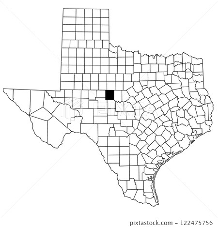 Map of runnels County in Texas state on white background. single County map highlighted by black colour on Texas map. UNITED STATES, US 122475756