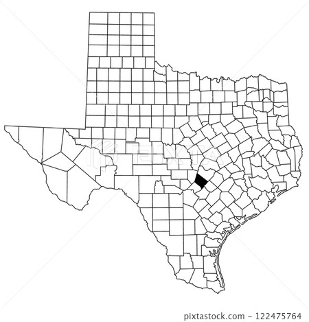 Map of Hays County in Texas state on white background. single County map highlighted by black colour on Texas map. UNITED STATES, US Map of Hays County in Texas state on white background. single County map highlighted by black colour on Texas map. UNITED STATES, US 122475764