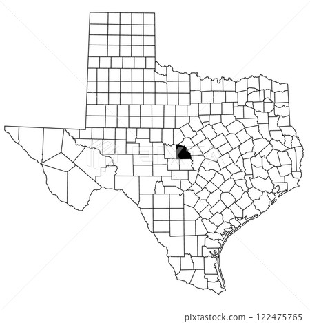 Map of San Saba County in Texas state on white background. single County map highlighted by black colour on Texas map. UNITED STATES, US Map of San Saba County in Texas state on white background. single County map highlighted by black colour on Texas map. UNITED STATES, US 122475765