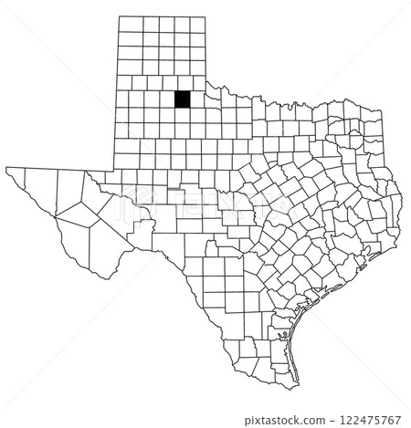 Map of motley County in Texas state on white background. single County map highlighted by black colour on Texas map. UNITED STATES, US 122475767