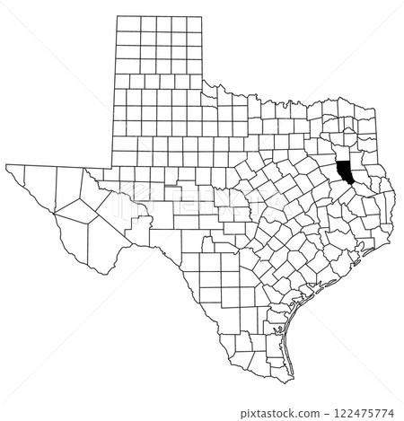 Map of Cherokee County in Texas state on white background. single County map highlighted by black colour on Texas map. UNITED STATES, US 122475774