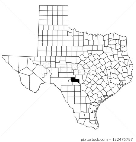 Map of Kerr County in Texas state on white background. single County map highlighted by black colour on Texas map. UNITED STATES, US Map of Kerr County in Texas state on white background. single County map highlighted by black colour on Texas map. UNITED STATES, US 122475797