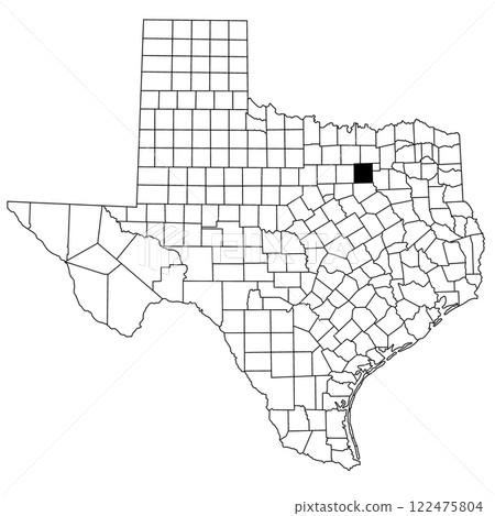 Map of Dallas County in Texas state on white background. single County map highlighted by black colour on Texas map. UNITED STATES, US 122475804