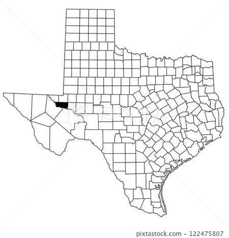 Map of ward County in Texas state on white background. single County map highlighted by black colour on Texas map. UNITED STATES, US Map of ward County in Texas state on white background. single County map highlighted by black colour on Texas map. UNITED STATES, US 122475807