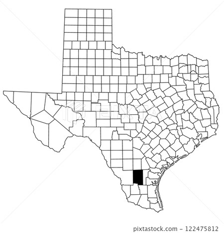 Map of Duval County in Texas state on white background. single County map highlighted by black colour on Texas map. UNITED STATES, US 122475812