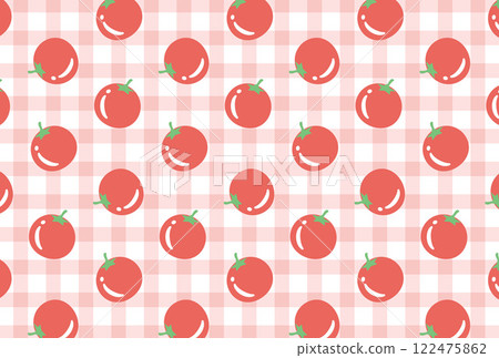 Red cherry tomatoes and gingham check seamless pattern 122475862