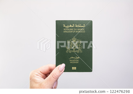 Passport Morocco Held Against Simple White Background. Astana, Kazakhstan, 26 october 2024 122476298