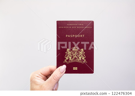 Netherlands Passport Held Against Simple White Background. Astana, Kazakhstan, 26 october 2024 122476304