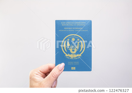 Passport Rwanda Held Against Simple White Background. Astana, Kazakhstan, 26 october 2024 122476327