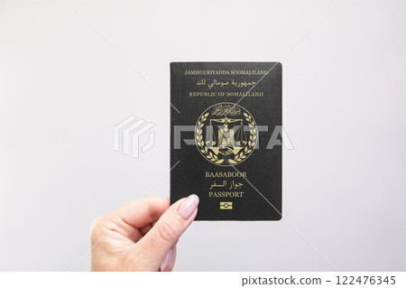 Somaliland Passport Held Against Simple White Background. Astana, Kazakhstan, 26 october 2024 122476345
