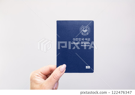 Passport South Korea Held Against Simple White Background. Astana, Kazakhstan, 26 october 2024 Passport South Korea Held Against Simple White Background. Astana, Kazakhstan, 26 october 2024 122476347