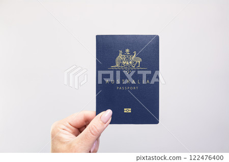Passport Australia Held Against Simple White Background. Astana, Kazakhstan, 26 october 2024 122476400