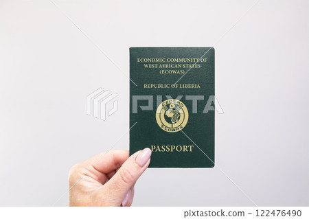 Passport Liberia Held Against Simple White Background. Astana, Kazakhstan, 26 october 2024 Passport Liberia Held Against Simple White Background. Astana, Kazakhstan, 26 october 2024 122476490