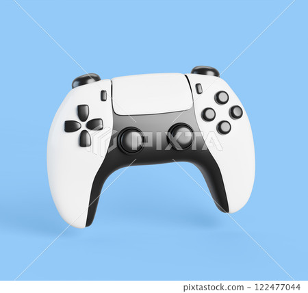 3d video game controller for sony playstation or xbox. Realistic render of white wireless gaming joystick, gamepad, joypad with black buttons for pc or tv isolated on blue background. 3D illustration 3d video game controller for sony playstation or xbox. Realistic render of white wireless gaming joystick, gamepad, joypad with black buttons for pc or tv isolated on blue background. 3D illustration 122477044
