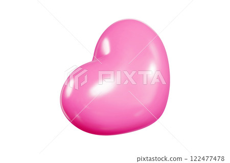 Pink heart shaped 3d vector balloon with glossy surface - floating decorative element showing bright reflections and gradient shades. Flying romantic object for Valentine or Mother Day designs. Pink heart shaped 3d vector balloon with glossy surface - floating decorative element showing bright reflections and gradient shades. Flying romantic object for Valentine or Mother Day designs. 122477478