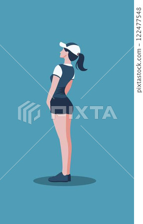 Flat Design Illustration of Woman Golfer Golf Player Character Standing Wearing Hat Flat Design Illustration of Woman Golfer Golf Player Character Standing Wearing Hat 122477548