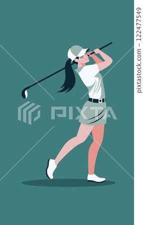 Flat Design Illustration of Woman Golfer Player Character Swinging Golf Stick Flat Design Illustration of Woman Golfer Player Character Swinging Golf Stick 122477549