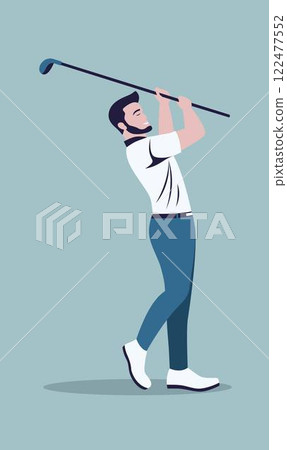 Flat Design Illustration of Man Golfer Player Character Swinging Golf Stick Flat Design Illustration of Man Golfer Player Character Swinging Golf Stick 122477552