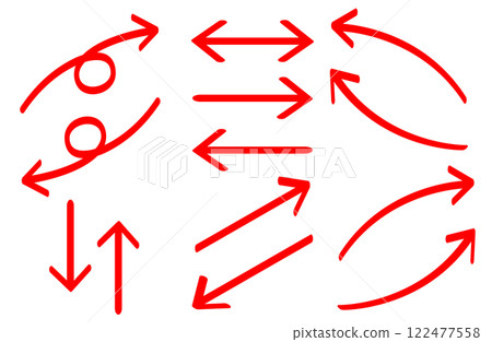 A set of hand-drawn arrows written with a red pen 122477558