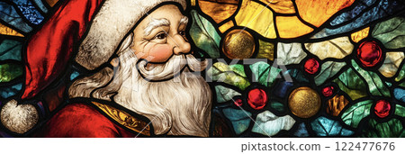 Christmas Santa depicted in stained glass AI image Christmas Santa depicted in stained glass AI image 122477676
