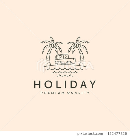 topical sea holiday line art logo vector illustration design, ocean logo design 122477826