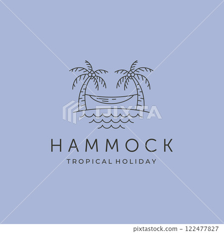 hammock and palm tree line icon logo vector minimal illustration design 122477827
