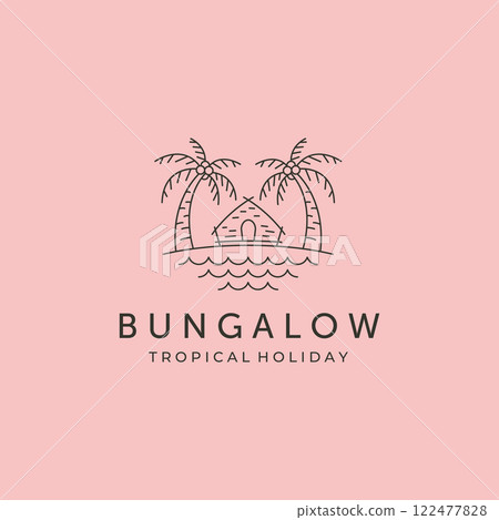 bungalow line art icon logo vector symbol illustration design, cottage and beach minimal logo design bungalow line art icon logo vector symbol illustration design, cottage and beach minimal logo design 122477828