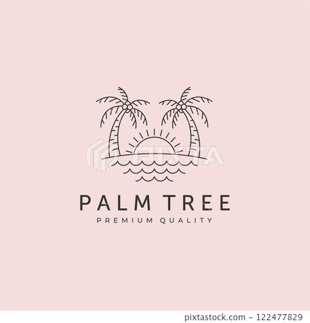 tropical sunset on beach logo vector line art minimal illustration design 122477829
