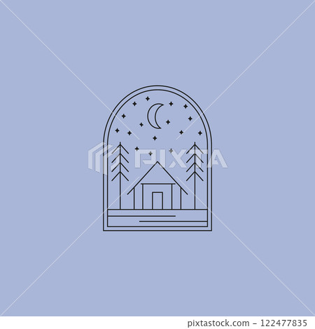 cabin camp night line logo vector symbol design, shirt illustration design 122477835