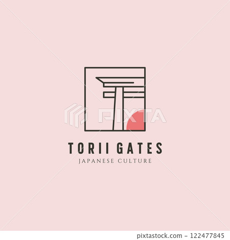 torii gate minimal logo vector illustration design, line art style 122477845