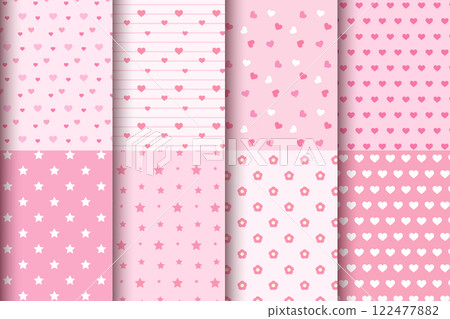 Hearts and stars seamless pattern in pink 122477882