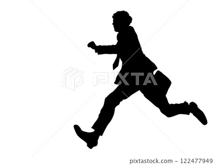 一位商人拿著公事包奔跑的輪廓,全身插圖,側面 一位商人拿著公事包奔跑的輪廓,全身插圖,側面 122477949