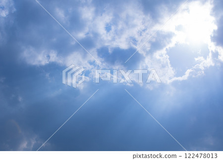 Sunlight shining through the clouds, postcard size 122478013