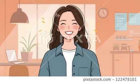 Friendly office scene with smiling woman illustration 122478101