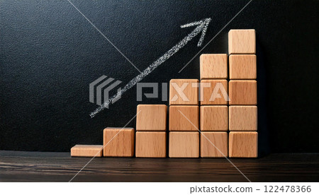 向右上升的圖形和箭頭,象徵成長和成功 向右上升的圖形和箭頭,象徵成長和成功 122478366